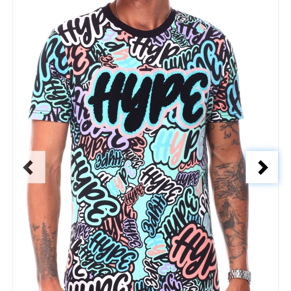 AHP Another Hype Piece Hype All Over Print Short Sleeve T-shirt Sz M Graphic Tee
